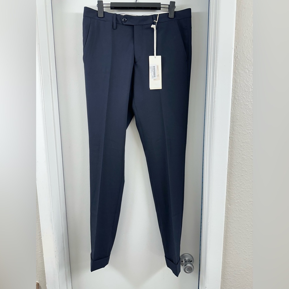 NWT Exbit Men's Navy Blue Dress Pants Flat Front Made in Italy size 46 US 32*32